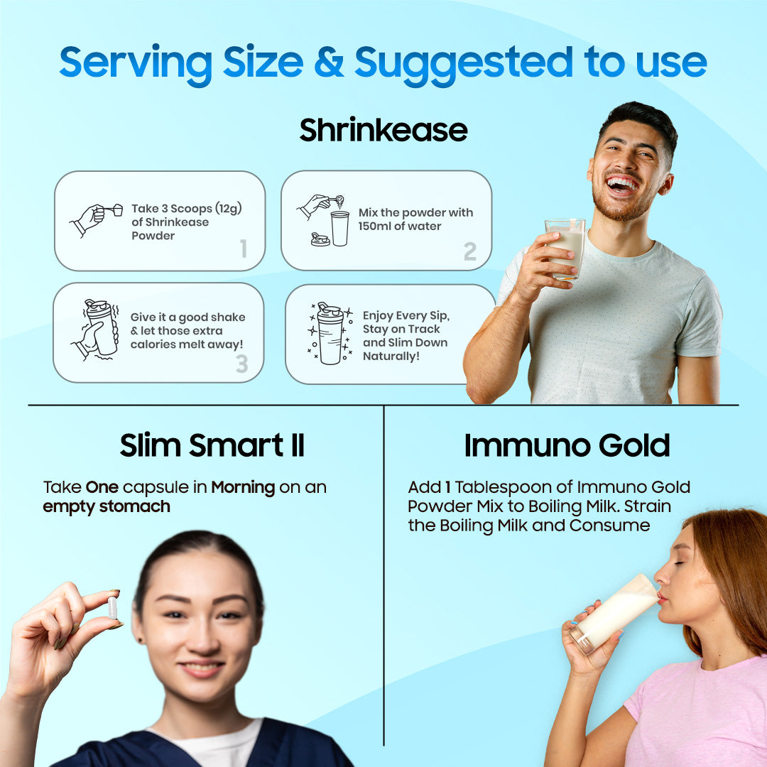 Fat Loss Combo with Immunity Booster (SHRINKEASE | Slim smart 2 | Immuno Gold)