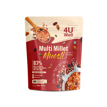 Package of 4U Well Multi Millet Muesli on a white background