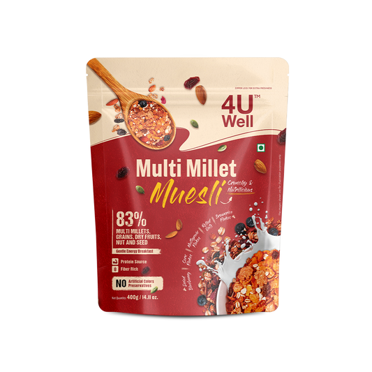 Package of 4U Well Multi Millet Muesli on a white background