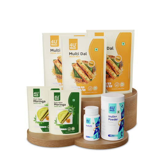 GutFit – Gut Health Combo (Inulin+ Powder, Guduchi, Multi Dal Dosa Mix – 3 packs, Moringa Dosa Mix)