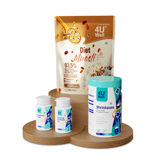 HerCare – PCOD/PCOS Combo 2 (Shrinkease, Evening Primrose Oil, Women’s Vital, Diet Muesli)