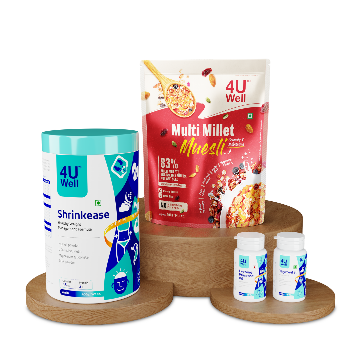ThyroSlim – Thyroid Combo 3 (Shrinkease, Thyrovital,  Multi Millet Muesli, Evening Primrose Oil)