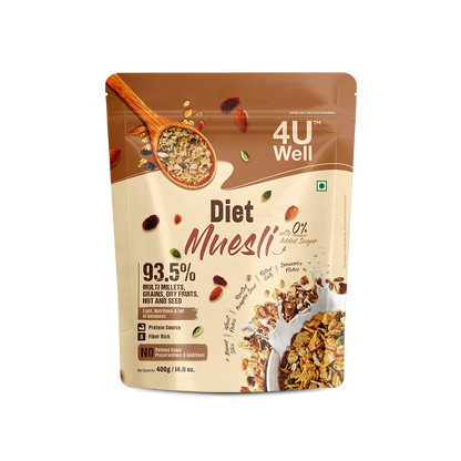 Package of 4U Well Diet Muesli on a white background
