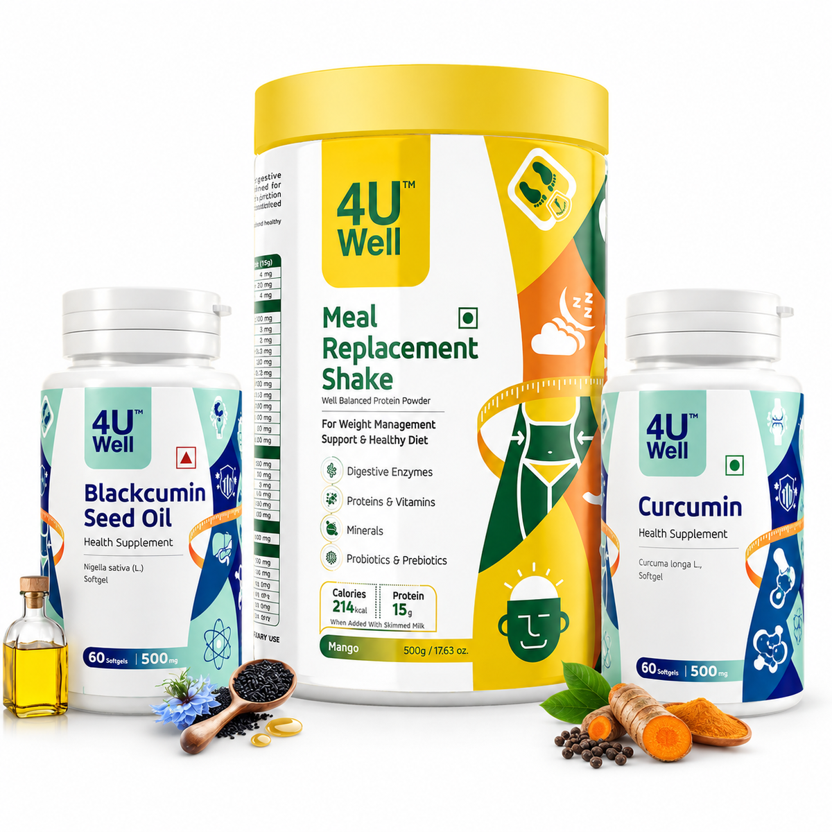 Overweight Management Combo (MEAL REPLACEMENT SHAKE  | Blackcumin Seed Oil | CURCUMIN)