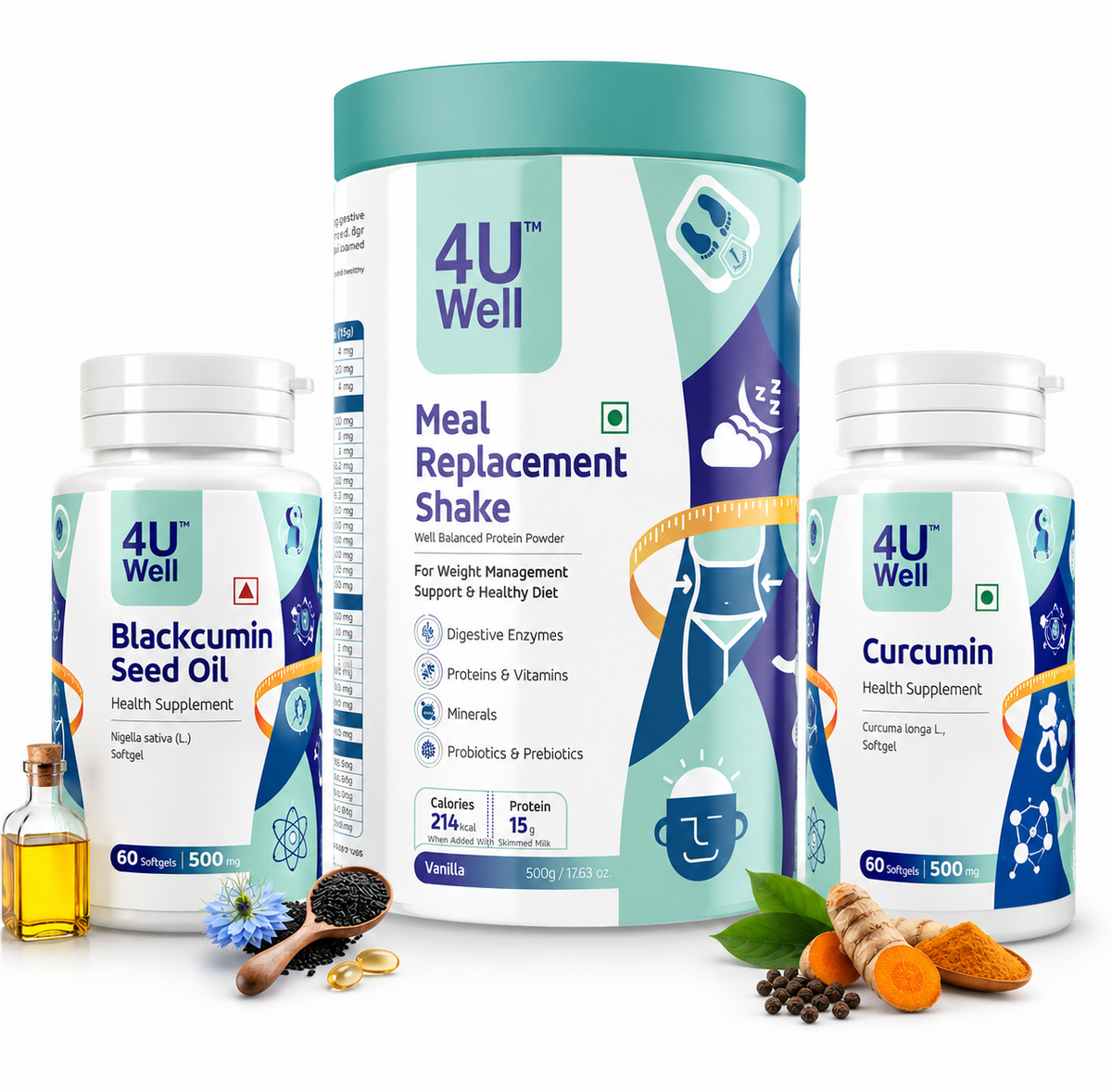 Overweight Management Combo (MEAL REPLACEMENT SHAKE  | Blackcumin Seed Oil | CURCUMIN)
