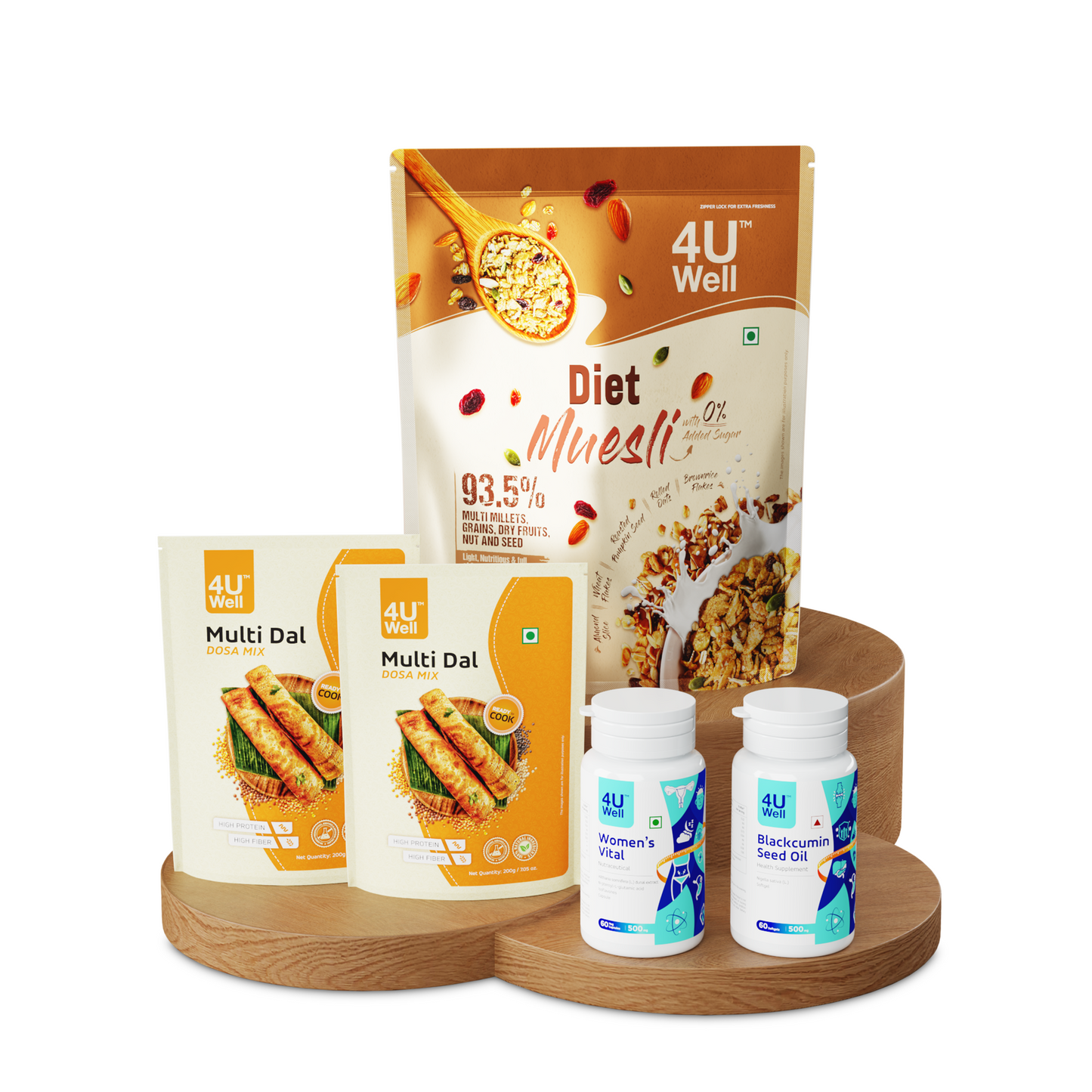 HerCare – PCOD/PCOS Combo (Blackcumin Seed Oil, Bio PCOS, Multi Dal Dosa Mix – 2 packs, Diet Muesli )