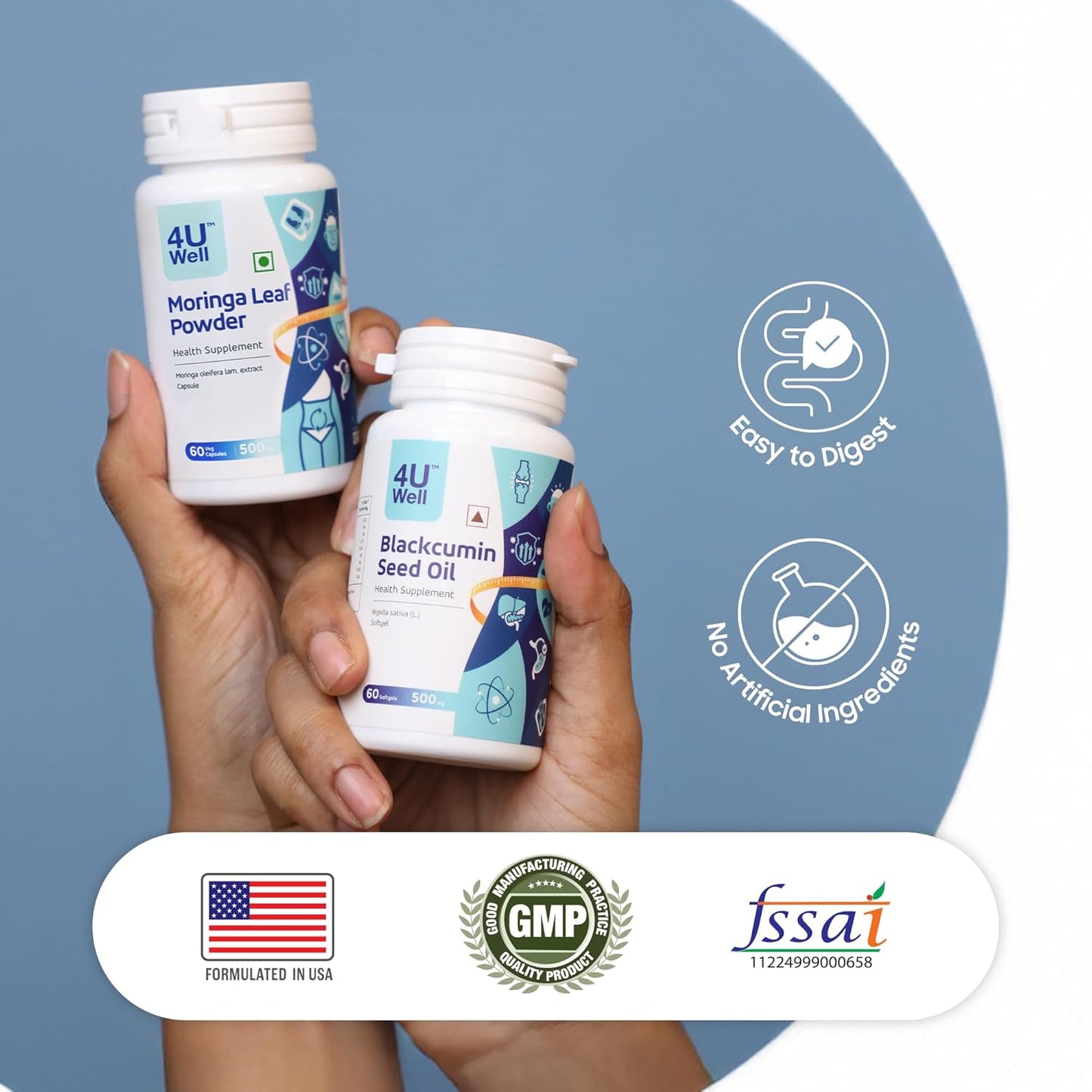 4UWELL Hair Growth & Wellness Combo  (Moringa and Blackcumin)