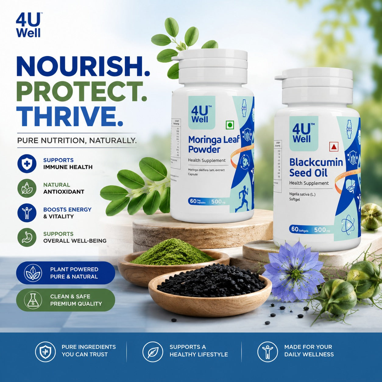 4UWELL Hair Growth & Wellness Combo  (Moringa and Blackcumin)