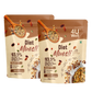 Two packages of Diet Muesli with a wooden spoon on a white background